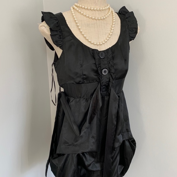 Black Satin Bubble Hem Dress (S/M) - Picture 7 of 7